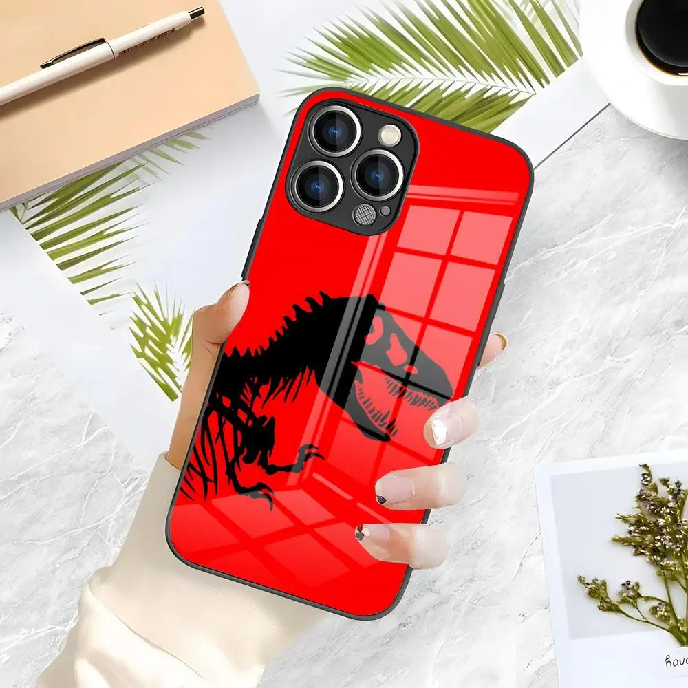 

J-JurassicS P-Park Dinosaur Phone Case For IPhone 16 Pro Max 15 14 13 Mini 12 Pro 11 XS Max 7 8 Plus Black Glass Cover