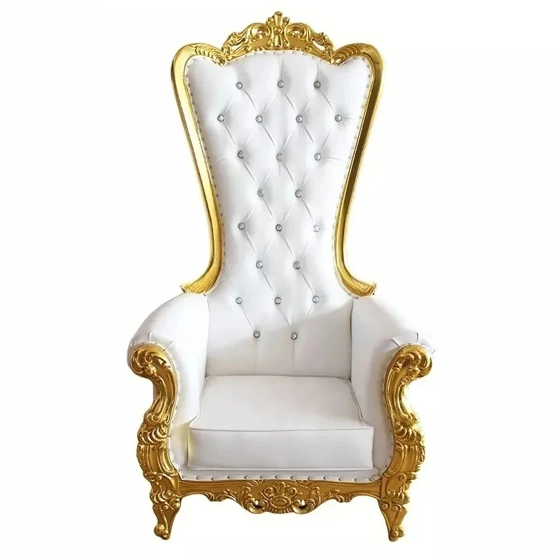 Factory price wood carvings luxury wedding trone chair bride and groom cheap high back golden king royal crown