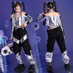 2023 Silver Hip Hop Street Dance Performance Costume Kpop Clothing Tops Pants Jazz Dancing Outfit Cheerleading Clothes YS5251