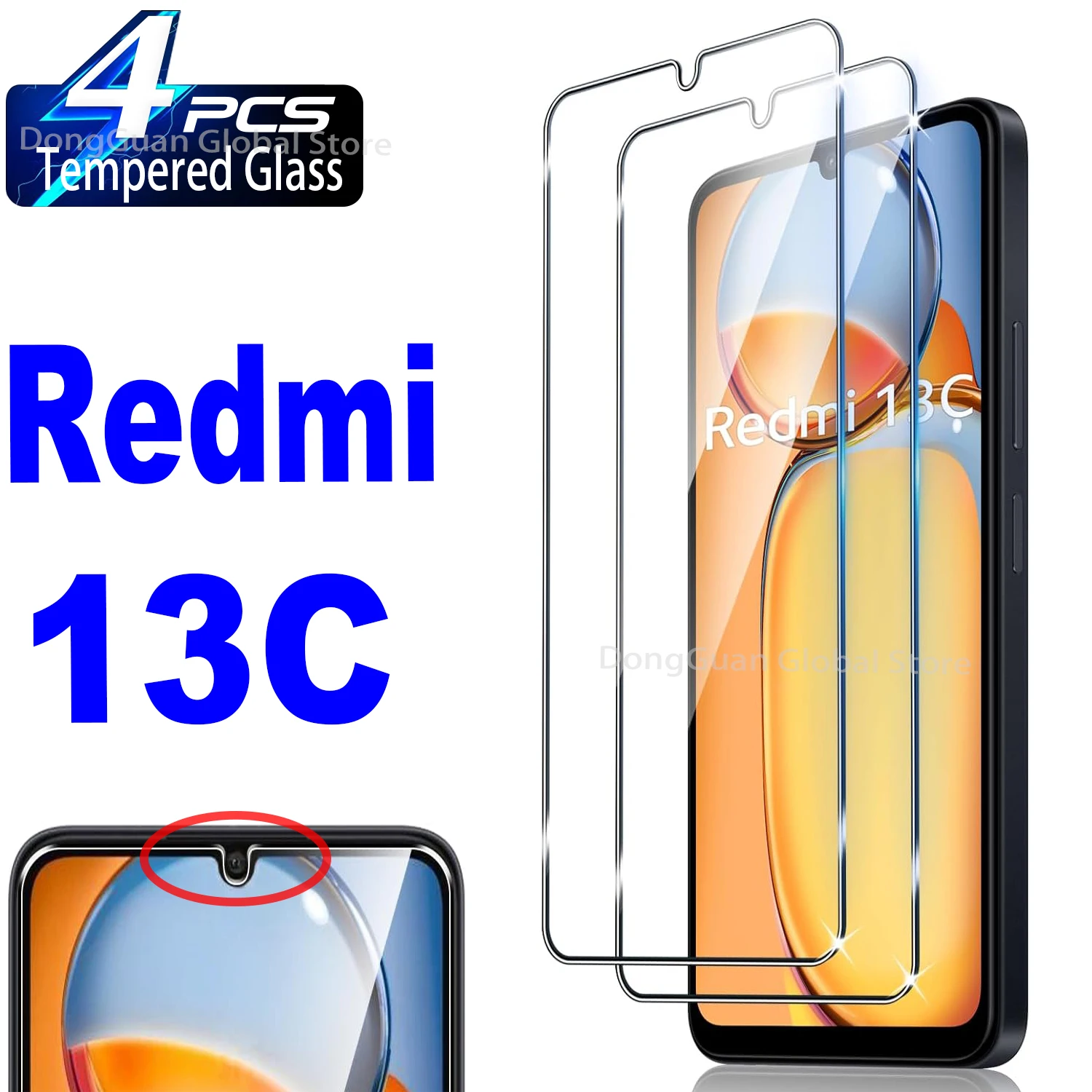 

1Pcs/4Pcs For Xiaomi Redmi 13C HD Tempered Glass Screen Protector Glass Film