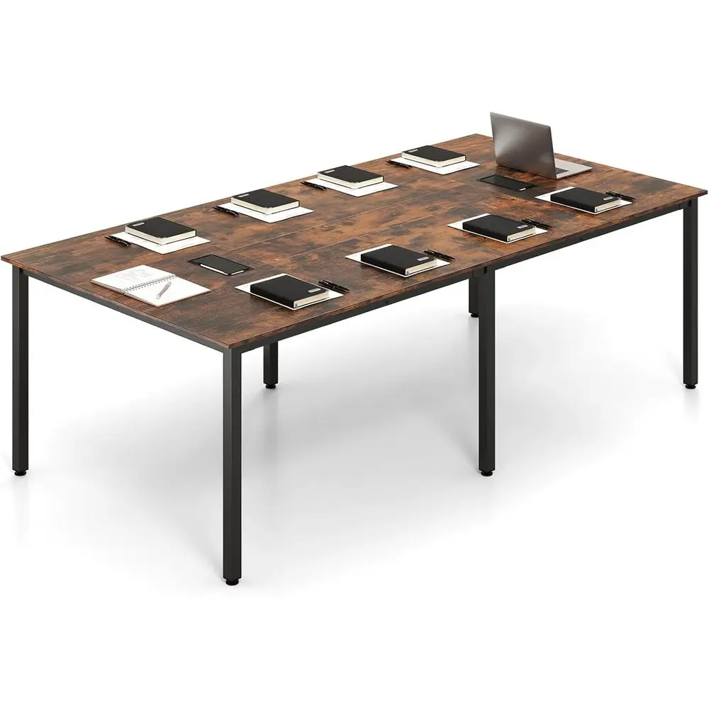 

Large 10-Person Meeting Desk with 2 Cable Grommets, Ideal for Seminars, Training, and Office Use, Rustic Brown and Black