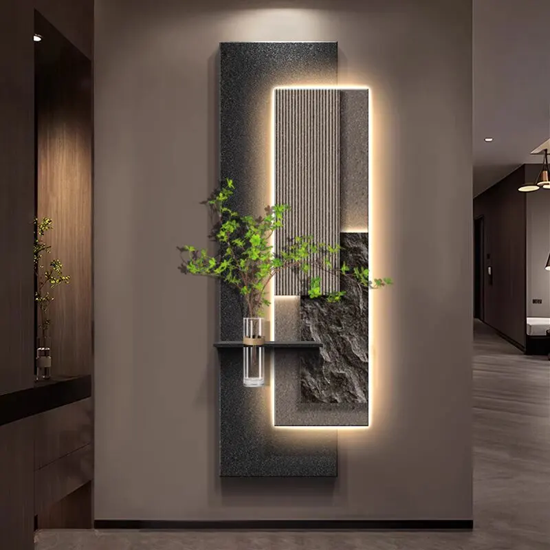Luxurious Entrance Home Decoration Painting Sandstone Texture Background Advanced 3D Mural Lamp Wallart Painting