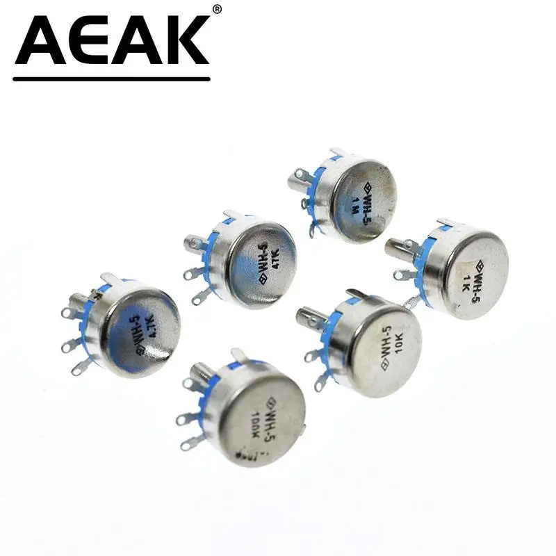 1PCS WH5-1A Carbon Potentiometer 1K 2K 10K 47K 4K7 470R 100K 470K 220K 1K5 22K 1M ohm 3-Terminals Round Shaft Rotary Taper WH5