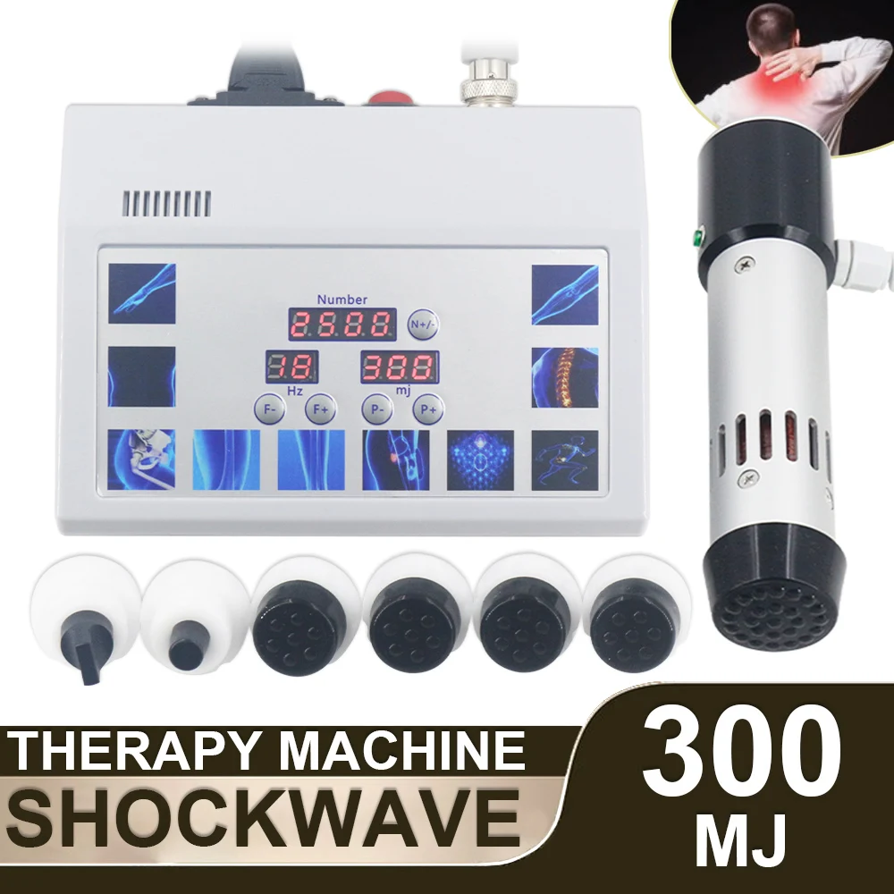 

New Shockwave Therapy Machine With 7 Heads Pain Relief ED Treat Massage Body Treating Tennis Elbow Injuries 300MJ Shock Wave