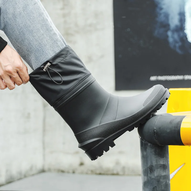 Bun Mouth Anti-Rutsch Herren Kurze Regenstiefel aus PVC, verschleißfest, schwarz, geschlossener Schaft, Garten-Wasserschuhe – Detail 6
