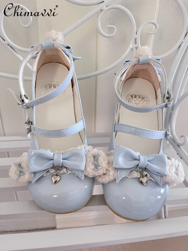 

Оригинальные туфли Лолита с круглым носком, новинка 2026 года, японские милые женские кожаные туфли Мэри Джейн с бантом, элегантные, на низком каблуке