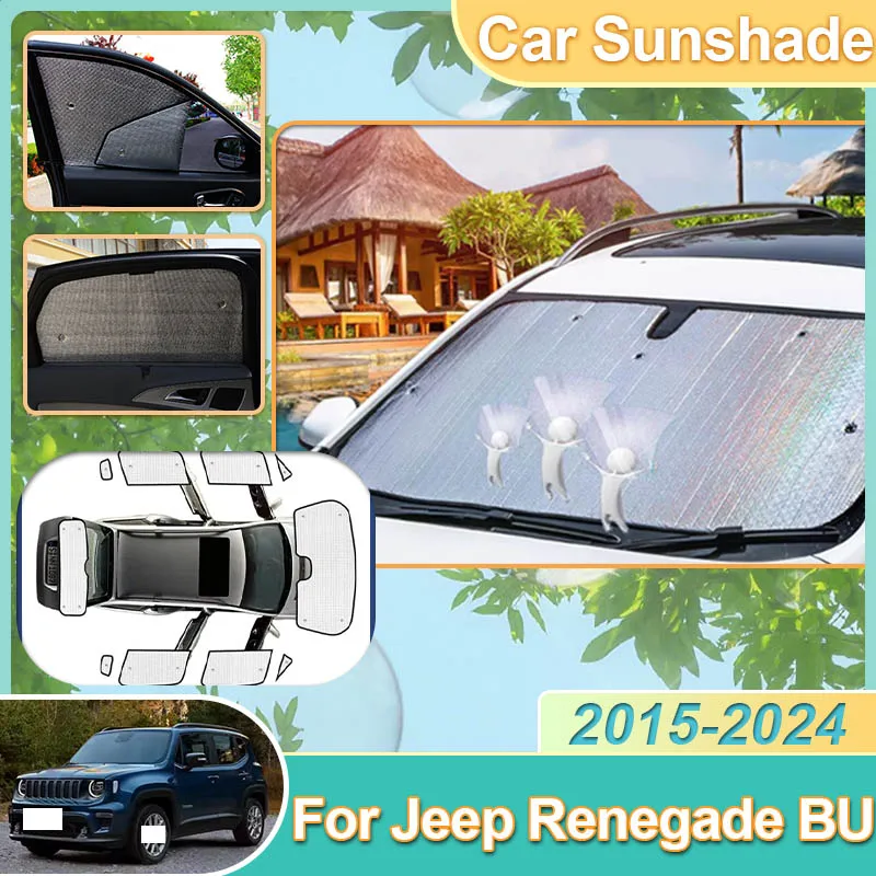 

Car Sunshades Windshield For Jeep Renegade BU 2015~2024 2016 2017 Sun Blinds Cover Anti-UV Visor Interior Parts Auto Accessories