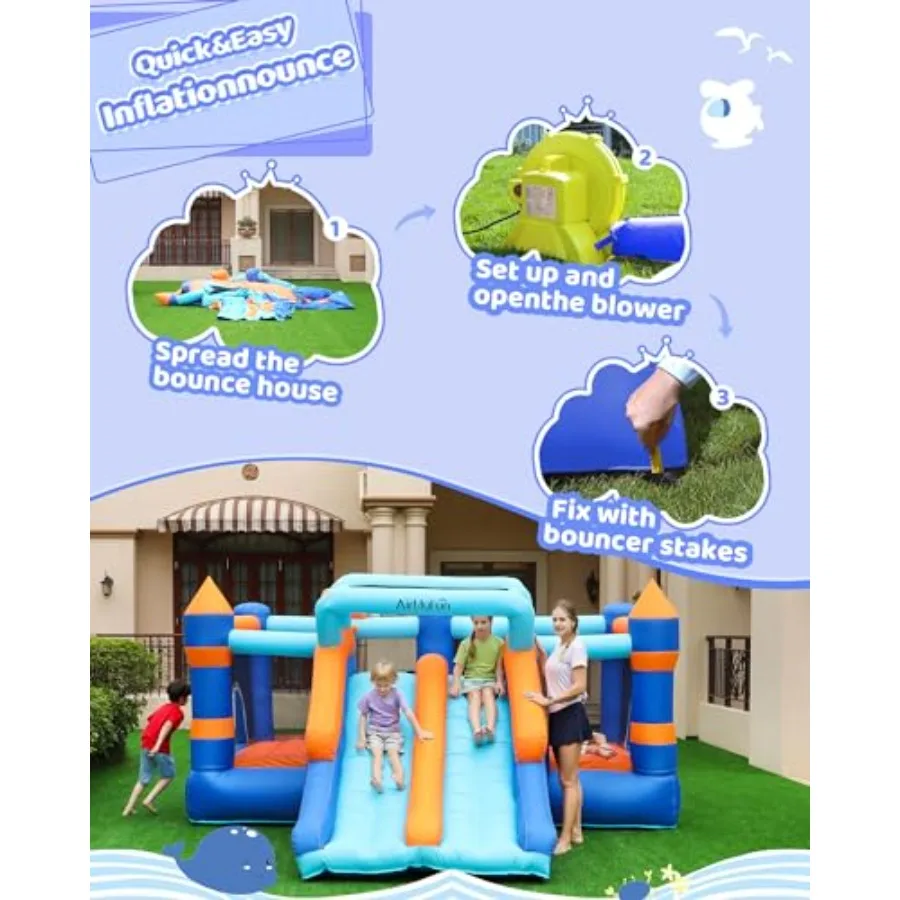 Casa de rebote inflable, casa inflable con doble tobogán, casa que rebota, castillo de rebote para niños en interiores y exteriores, casa de juegos