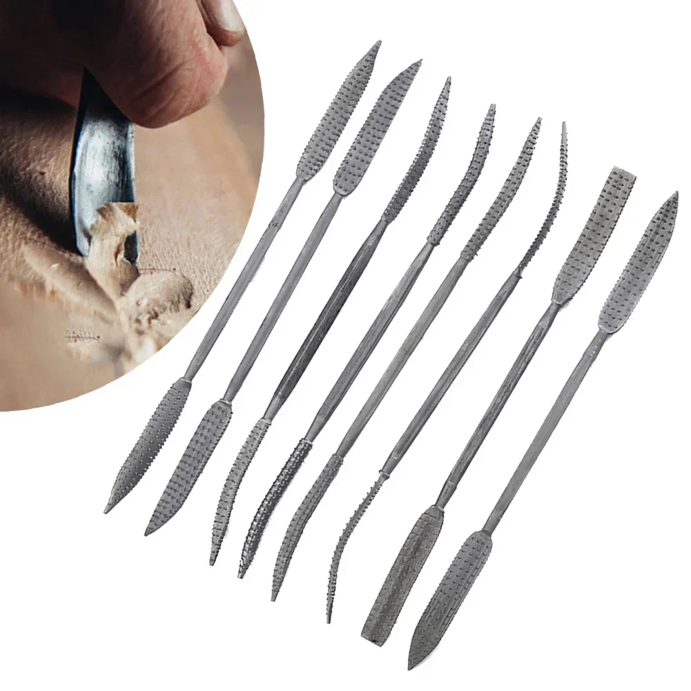 8pcs Coarse Riffler Files Carbon Steel Curved Double Ended Wood Rasp File Set Woodworking Carving High Quality