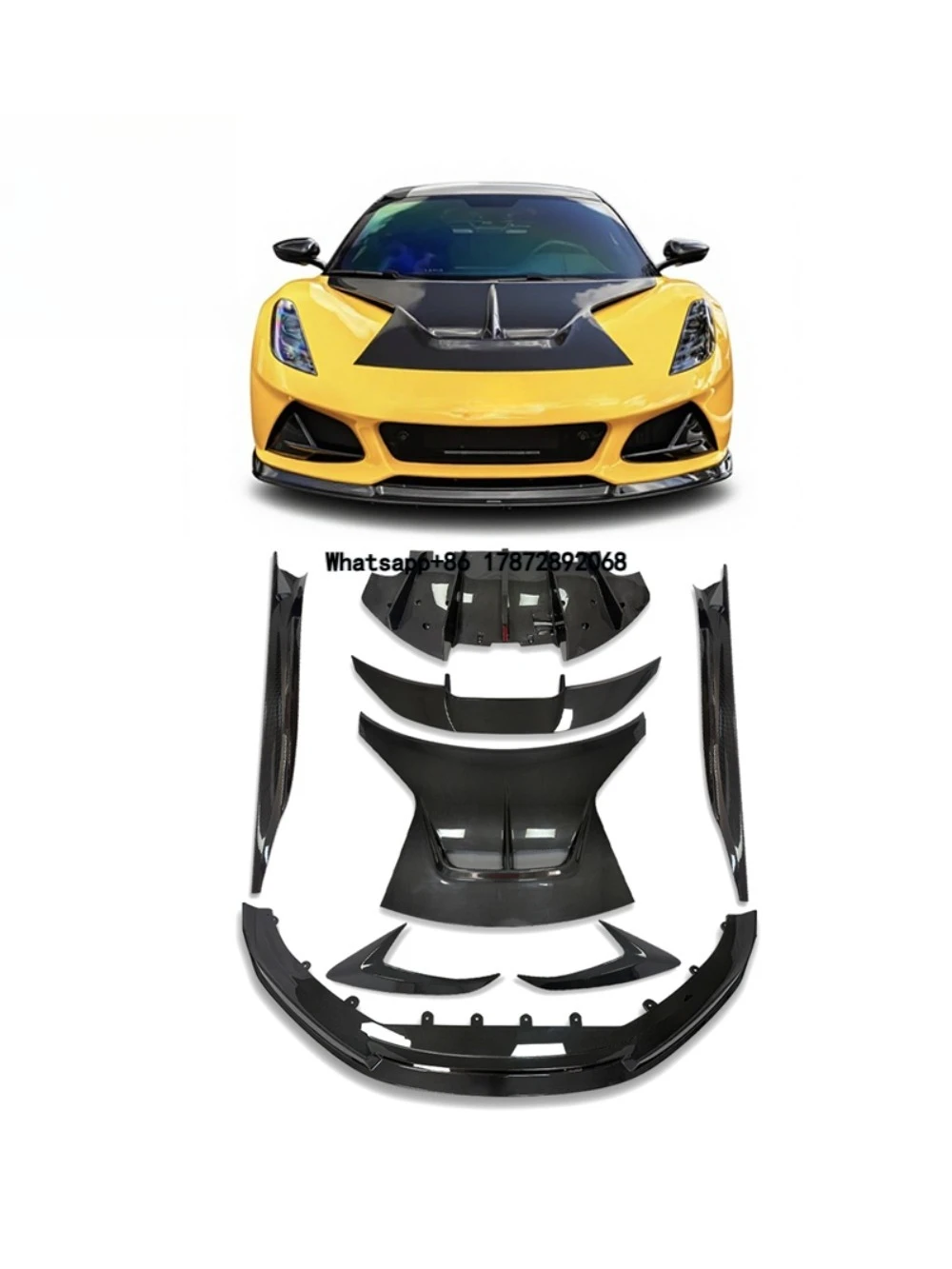 For Lotus Emira Dry Carbon Fiber V Style Front Lip Fender Hood Rear Diffuser Bumper Spoiler  Canards Wing Body Kit
