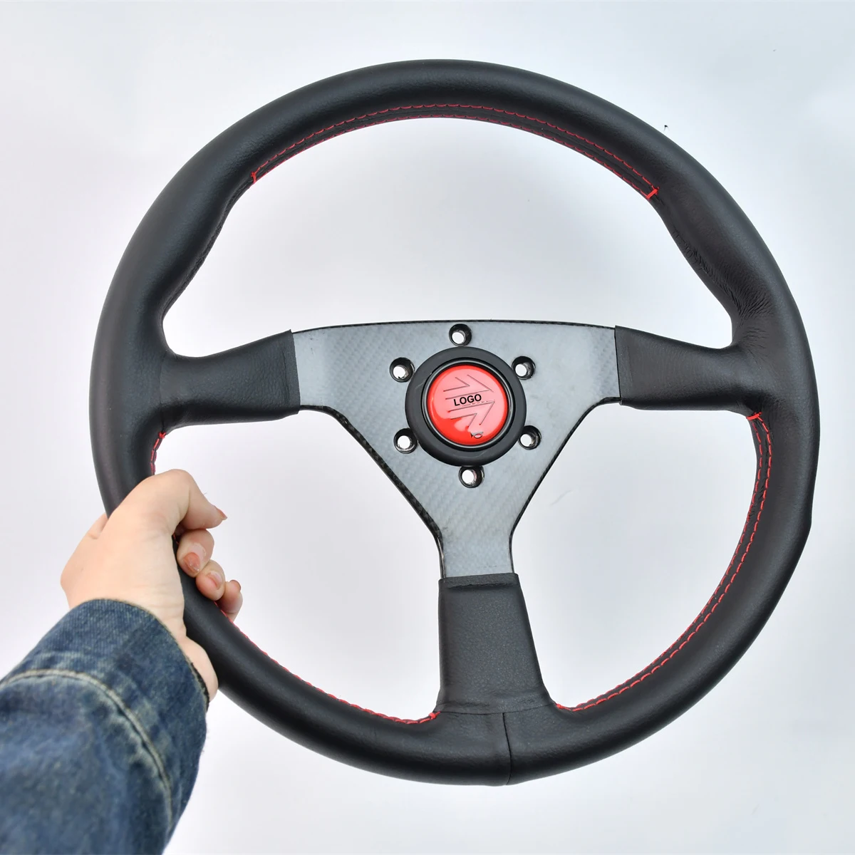 

14-inch universal steering wheel microfiber leather steering wheel with real carbon fiber bracket