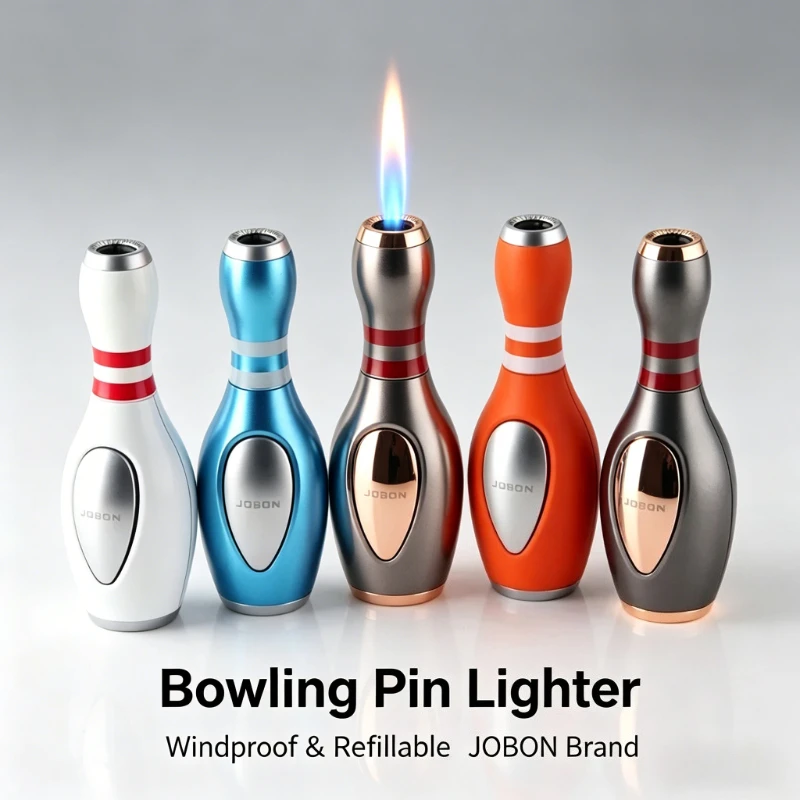 

New Unique Bowling Ball Design Gas Lighter | Windproof Blue Turbo Jet Flame Small Portable Cigar Tool & Decorative Gadget