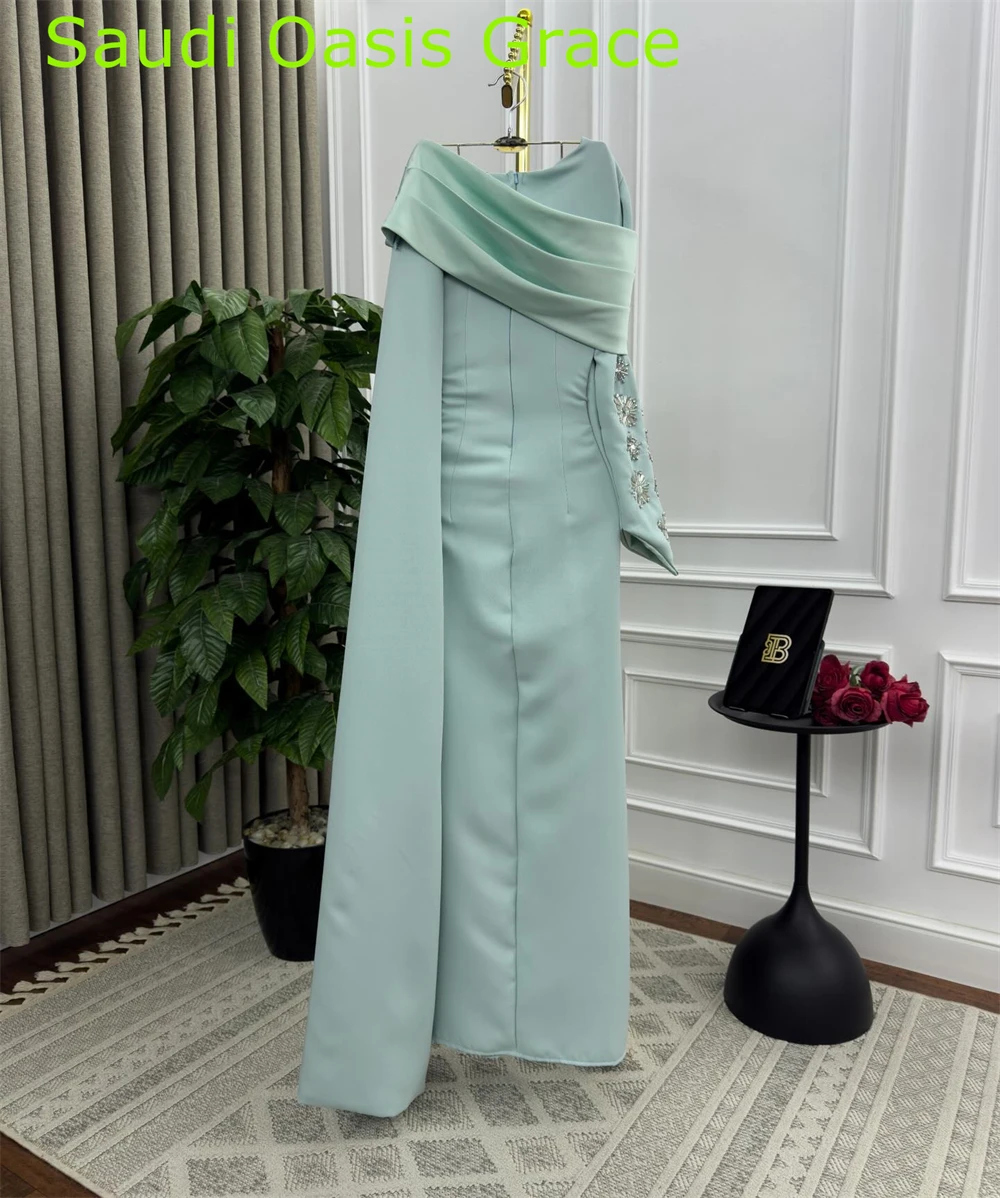 Customized Formal Green Jersey Evening Dress Fashion Boat Neck Off the Shoulder Long Sleeves Party Dress Fashion Celebrity Gowns image 3