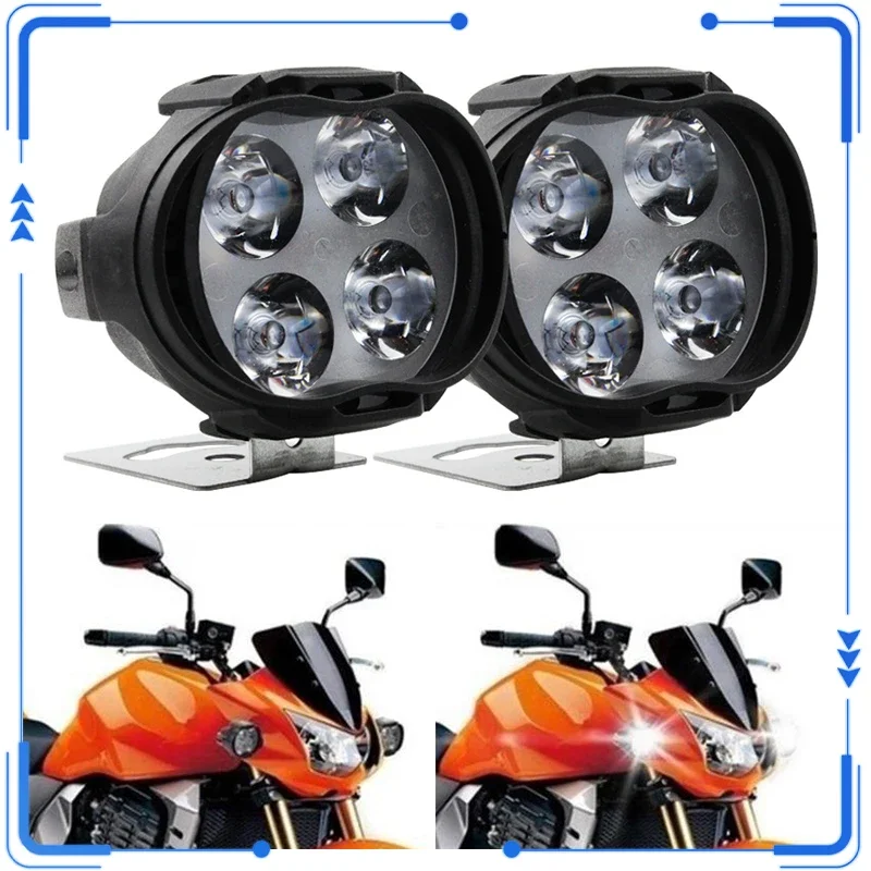 4 LED Motorcycle Headlights with Switch, High Brightness Waterproof Modified Bulb, Scooter Auxiliary Spotlight Easy To Install