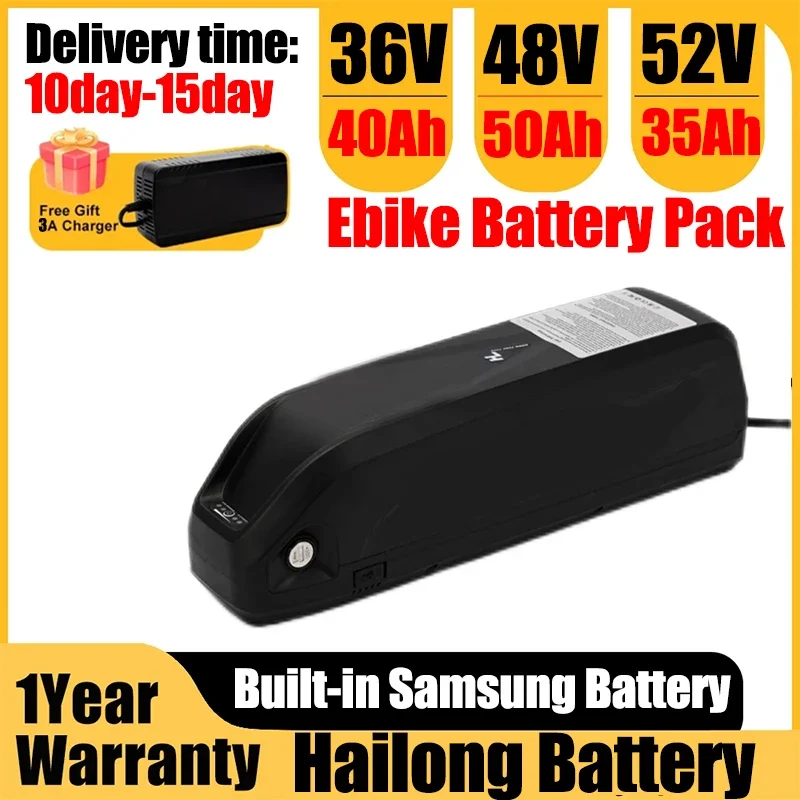 Ebike Elektrische Fiets Hailong Batterij 36v 48V 52V Li-Tio Batterij Bafang 1000W 1500W 20/24/30/40/50ah Lithium Batterij Pack