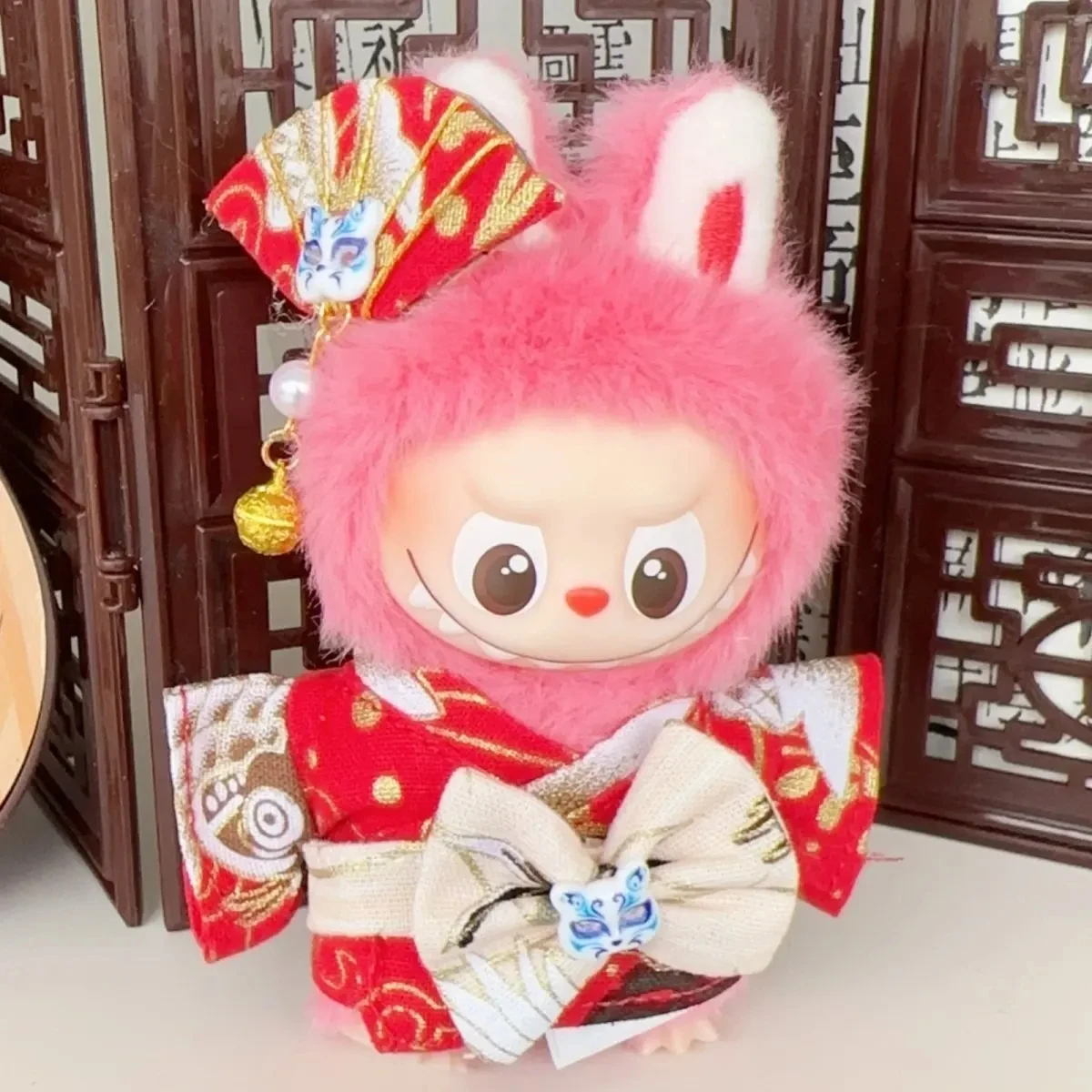 Vestiti per 10 cm Labubu 4.0 Serie di codici cardiaci Cherry Blossom Kimono Mini 4a generazione Labubu Doll Outfit Set Labubu Doll Clothes