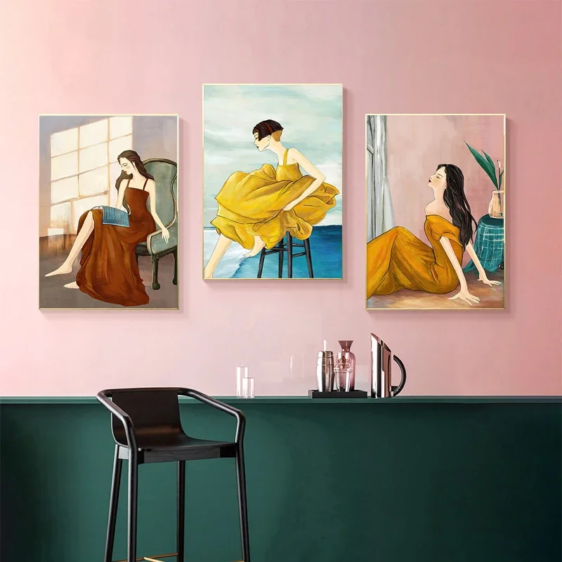 1pc frameless Canvas Painting Minimalist Creative Fashionable Canvas Posters Women Girls Printed Painted Art Wall Pictures Moder