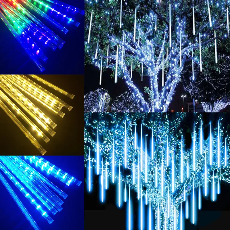 8 Tube Solar Meteor Shower Rain LED String Lights Fairy Street Garland Christmas Tree Decor for Home Outdoor Patio Wedding Decor