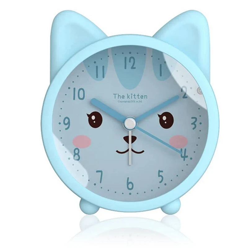 Cute Animal Alarm Clock For Kids, Non-Ticking Cat/ Alarm Clock, Quiet Desk Alarm Clock With Backlight