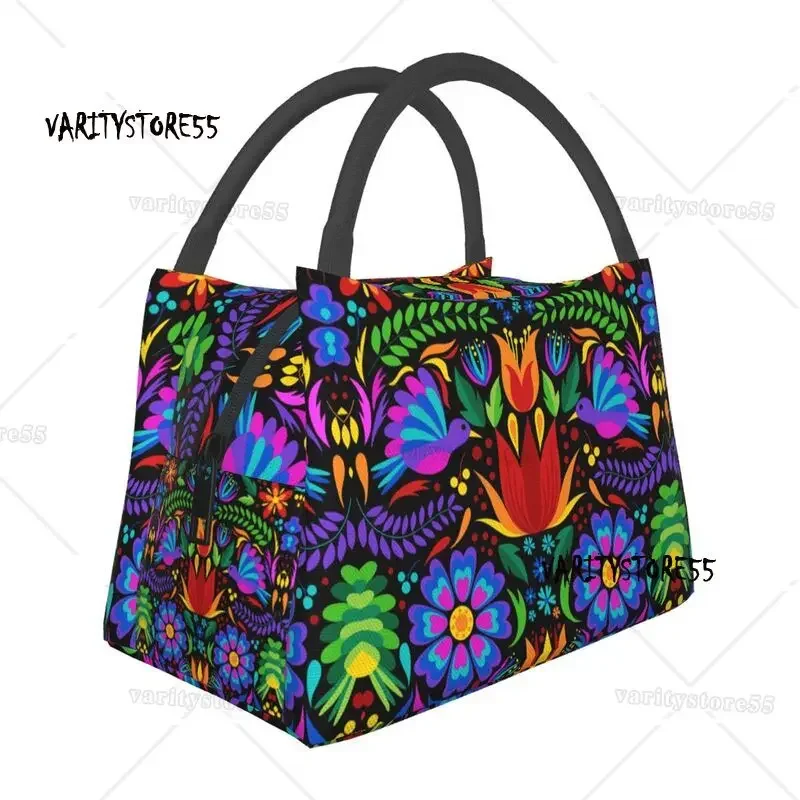 Mexican Floral Thermal Insulated Lunch Bag Women Mexico Otomi Lunch Container for Outdoor Camping Travel Storage Meal Food Box