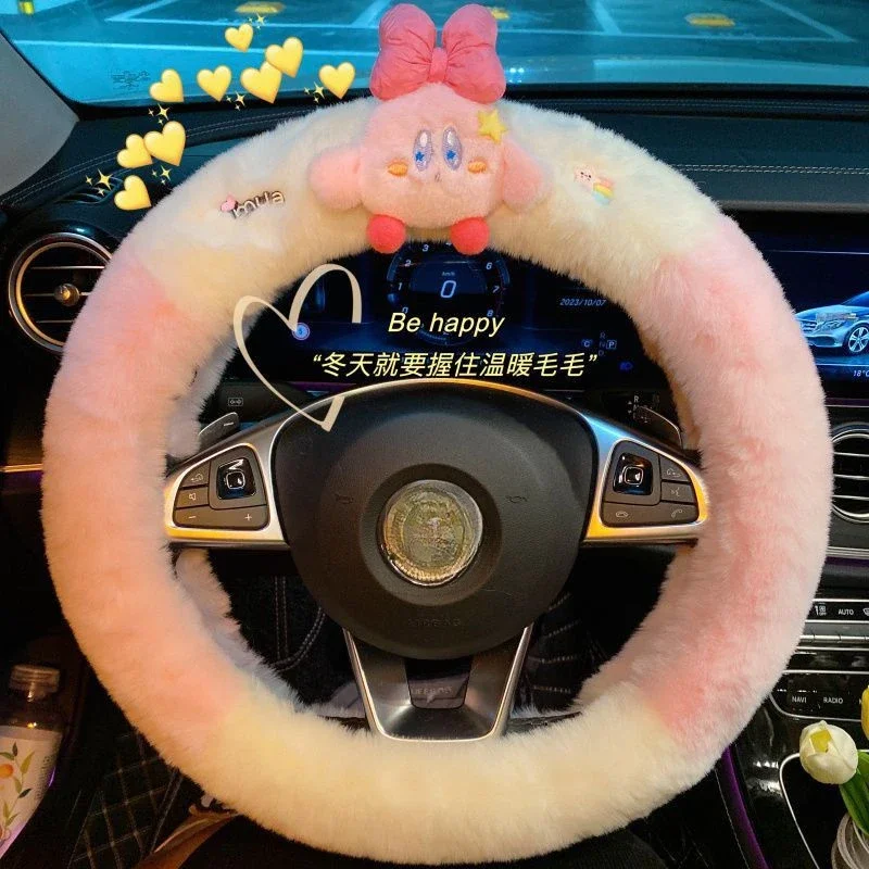 

Cartoon Anime Star Kirby Steering Wheel Cover Cute Girl Plush Warm Anti slip Car Handle Cover Decoration Christmas Gift