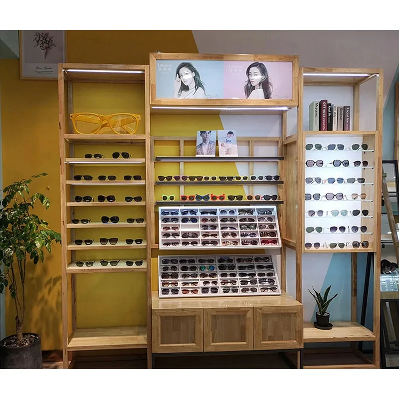 custom.Custom Made Sunglass/Optical Shop Display with Metal/Wood/Glass Materials ISO9001 Certified