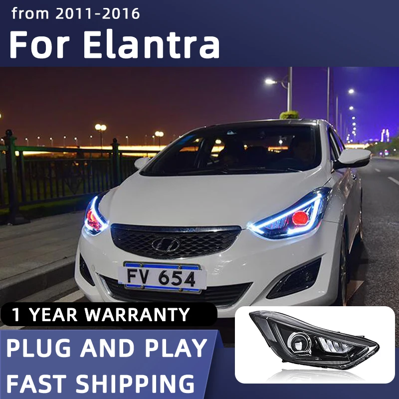 

Автомобильные фары для Hyundai Elantra, светодиодные фары 2011-2016 Elantra, светодиодные фары DRL, сигнальные линзы проектора, автомобильные
