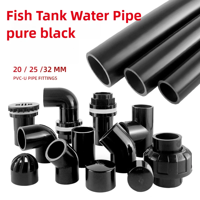 Tubo de agua de pecera negro de PVC, accesorios de tubo de plástico, junta de codo, salida de agua de pico de pato, accesorios de acuario, tubos de entrada de agua