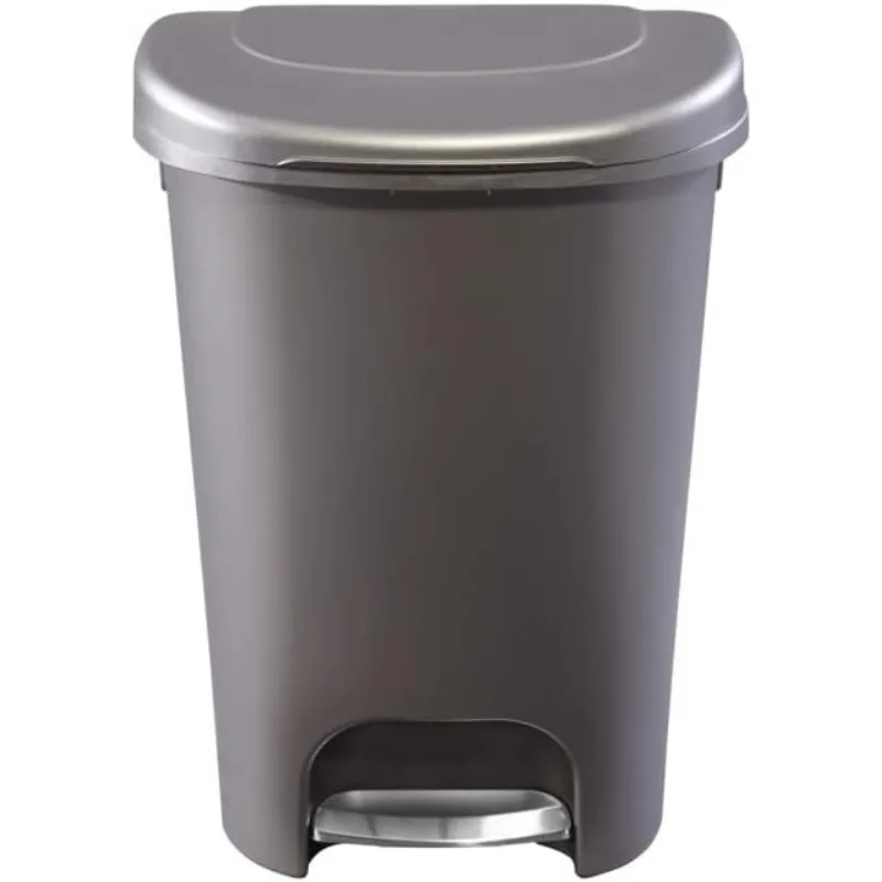 Classic 13 Gallon Premium Step-On Trash Can with Lid and Stainless-Steel Pedal, Bronze Waste Bin for Kitchen