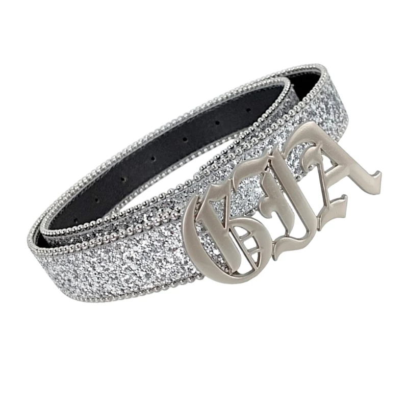 Popular Belt for Pants Jeans Sparkling Sequins Belt Metal Letter Buckle Belt for Women Girl Formal Casual Wear Dropship
