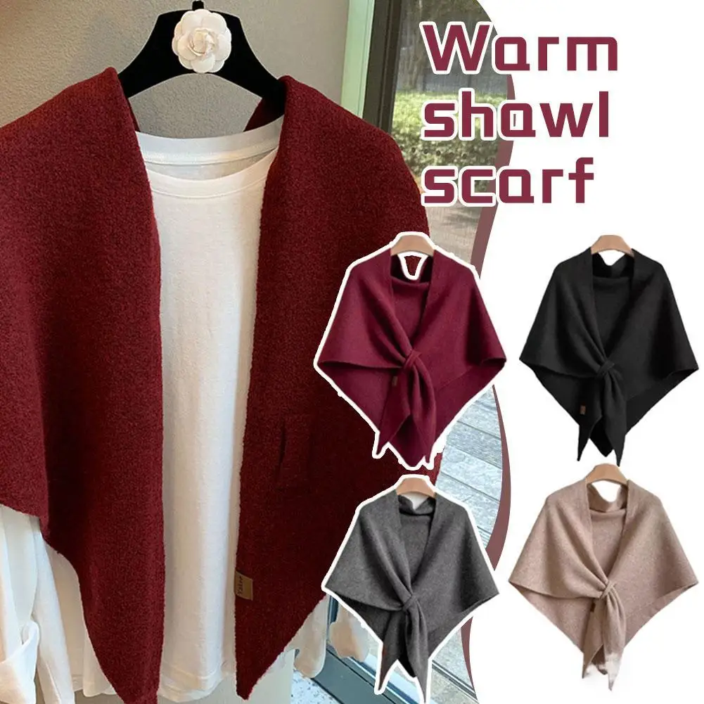 

Модная однотонная вязаная шаль, мягкая накидка на шею, свитер, шаль, накидка, зимняя теплая утолщенная шерстяная шаль, треугольный шарф, подарок