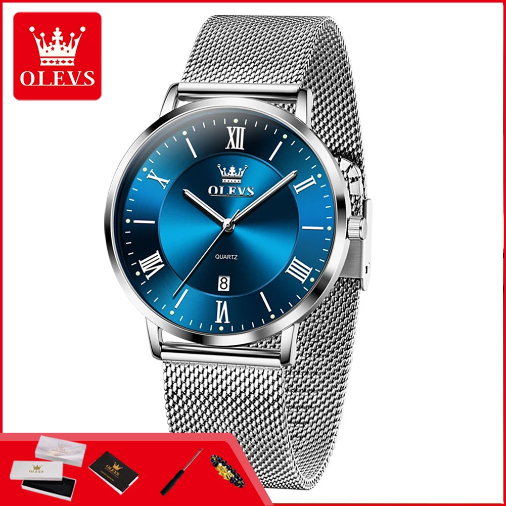 

OLEVS 5623 Luxury Brand Men’s Quartz Watch Ultra Thin Mesh Strap Luminous Calendar Waterproof Business Wrist Watches for Man