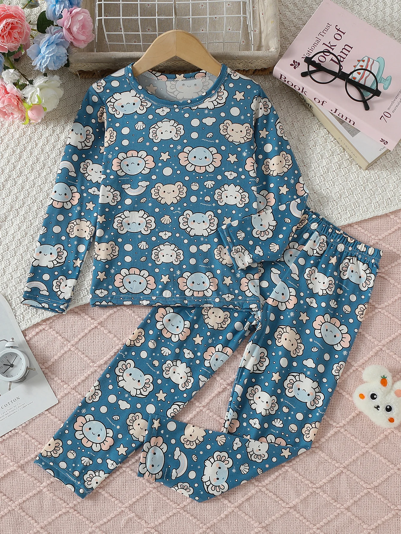 2-teiliger Kinder-Herbstanzug mit süßem Meerjungfrauen-Print, lässiger, warmer Anzug für Jungen und Mädchen, bequeme Hauskleidung, langärmelige Hose – Detail 13