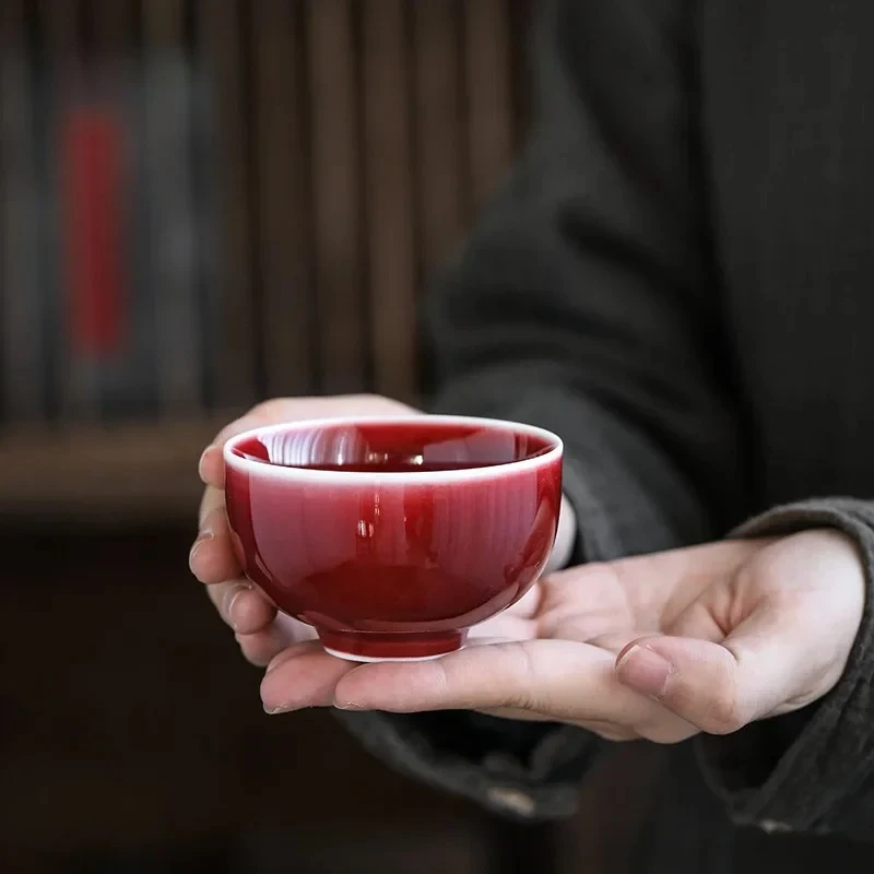 Jingdezhen Handmade Lang Black Teacup Ceramic Kung Fu Tea Set Teacup Individual Cup Master Cup Red Single Cup Teacups