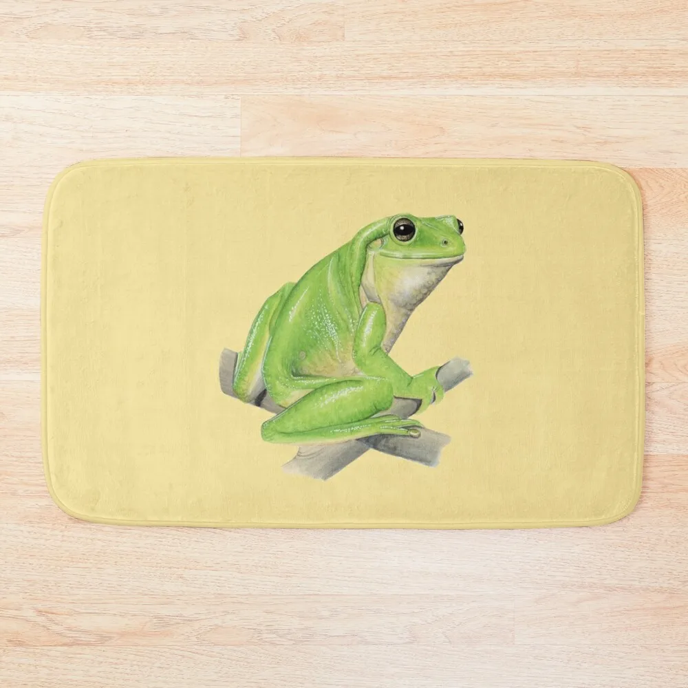 

Smiling Australian green tree frog [Golden] Bath Mat Anti-Skid Shower Bathroom Accessory Sleeping Room Rugs Kit Bathroom Mat