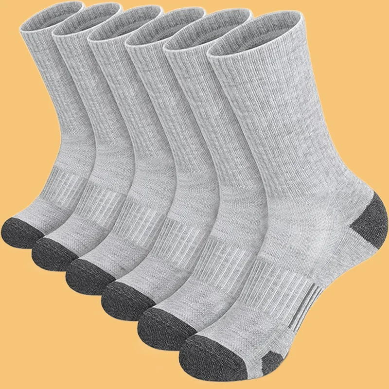 Meias de ginástica ao ar livre masculinas, meias de tubo longo, confortável, macio, terra-aperto, branco, preto, futebol, alta qualidade, 6 pares