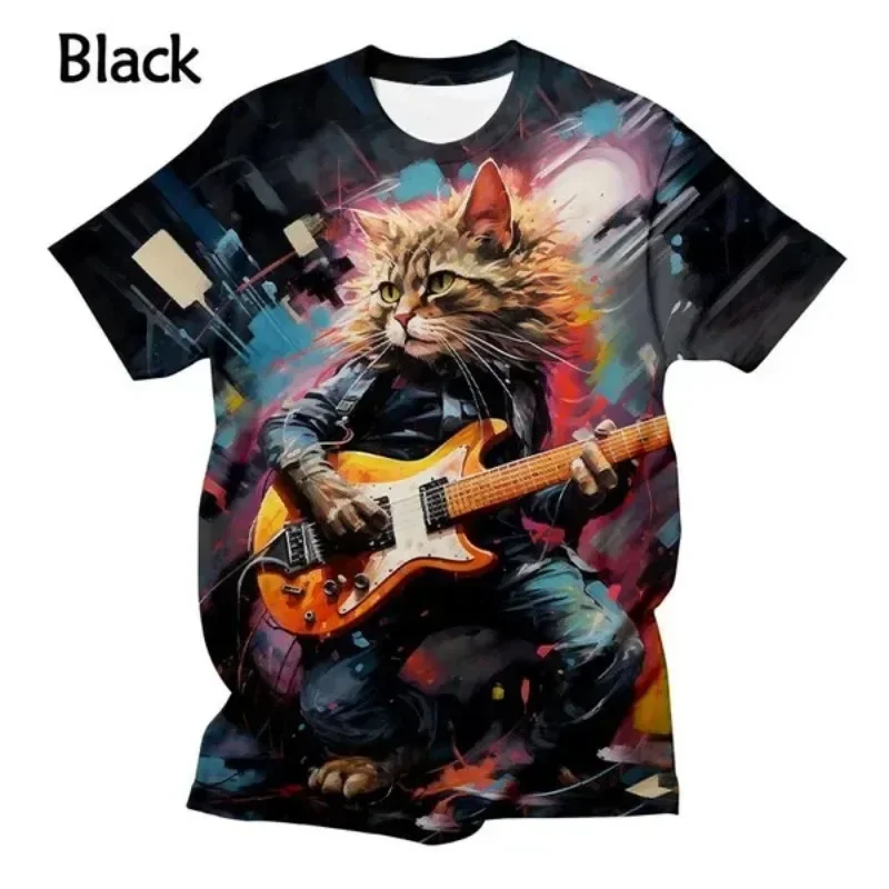 Cat Playing Guitar 3d Printed T-shirts Street Hip-hop Tshirt Casual Cool T-shirt  Cosplay Men\'s Clothing Haikyuu T-shirt for Men