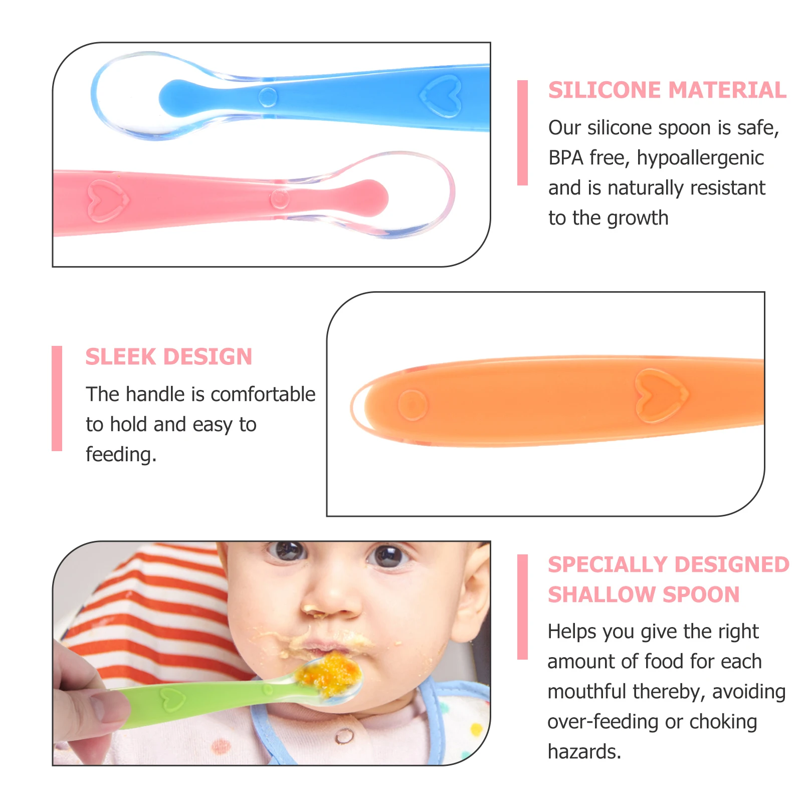 

4Pcs Soft Silicone Spoons for Babies Easy to Feed with Ergonomic Handle Shallow Bowl Reduces Overfeeding Ideal First Spoon