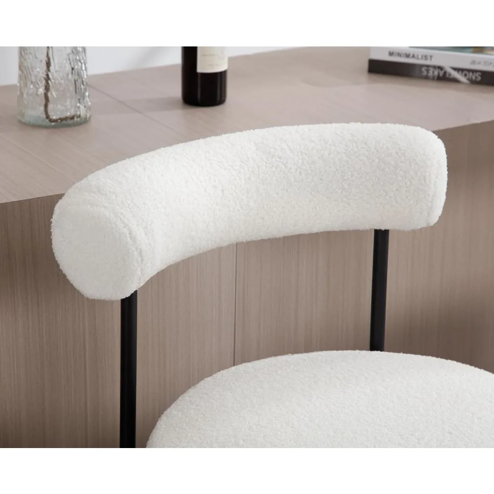 Sherpa Taburetes de bar con altura de mostrador, juego de 2 taburetes de bar tapizados modernos con respaldo abierto curvo/asiento redondo Boucle cómodo