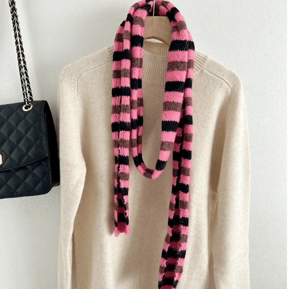 

Fashion Korean Style Striped Scarf Narrow Thickened Cashmere Knitted Scarf Neck Warmer Windproof Winter Shawl Women