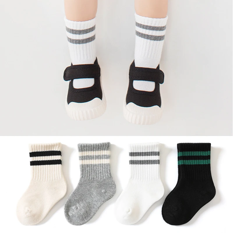 Spring Autumn Children White Black Sport Cotton Tube Socks Korean Stitch Floor Casual Short Ankle Stockings for Kids Boys Girls