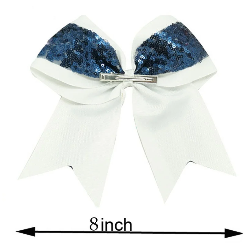 8 inch Women Large Sequin Grosgrain Ribbon Cheer Bow Alligator Clips Barrettes Headwear Teens Sports Cheerleaders Girl Hair Clip