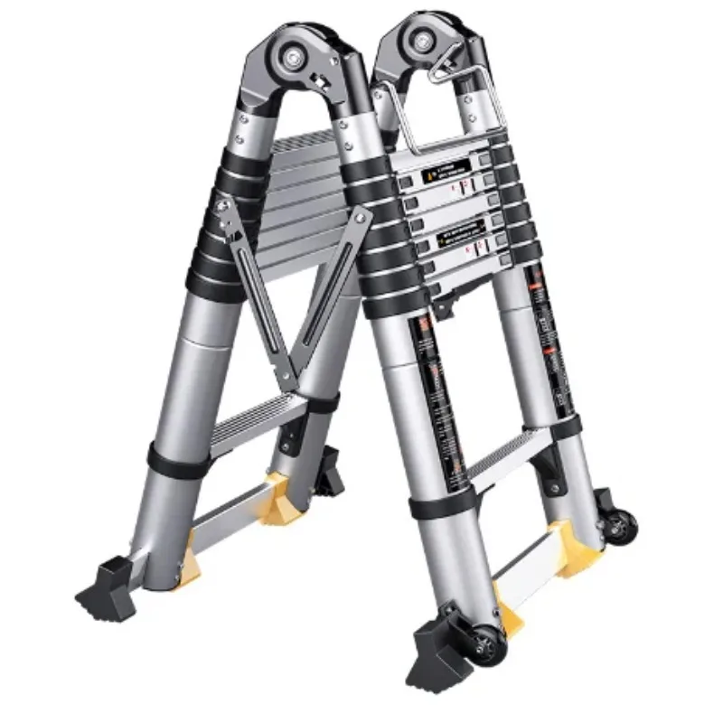 Échelle d'extension télescopique moderne en acier inoxydable, 1.4m + 1.4m, conception à chevrons pliable et Portable pour usage domestique