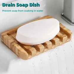 1/2pcs Wooden Soap Dishes With Water Drain Natural Home Portable Bamboo Soap Sponge Holder Bathroom Accessories Organizer Tray