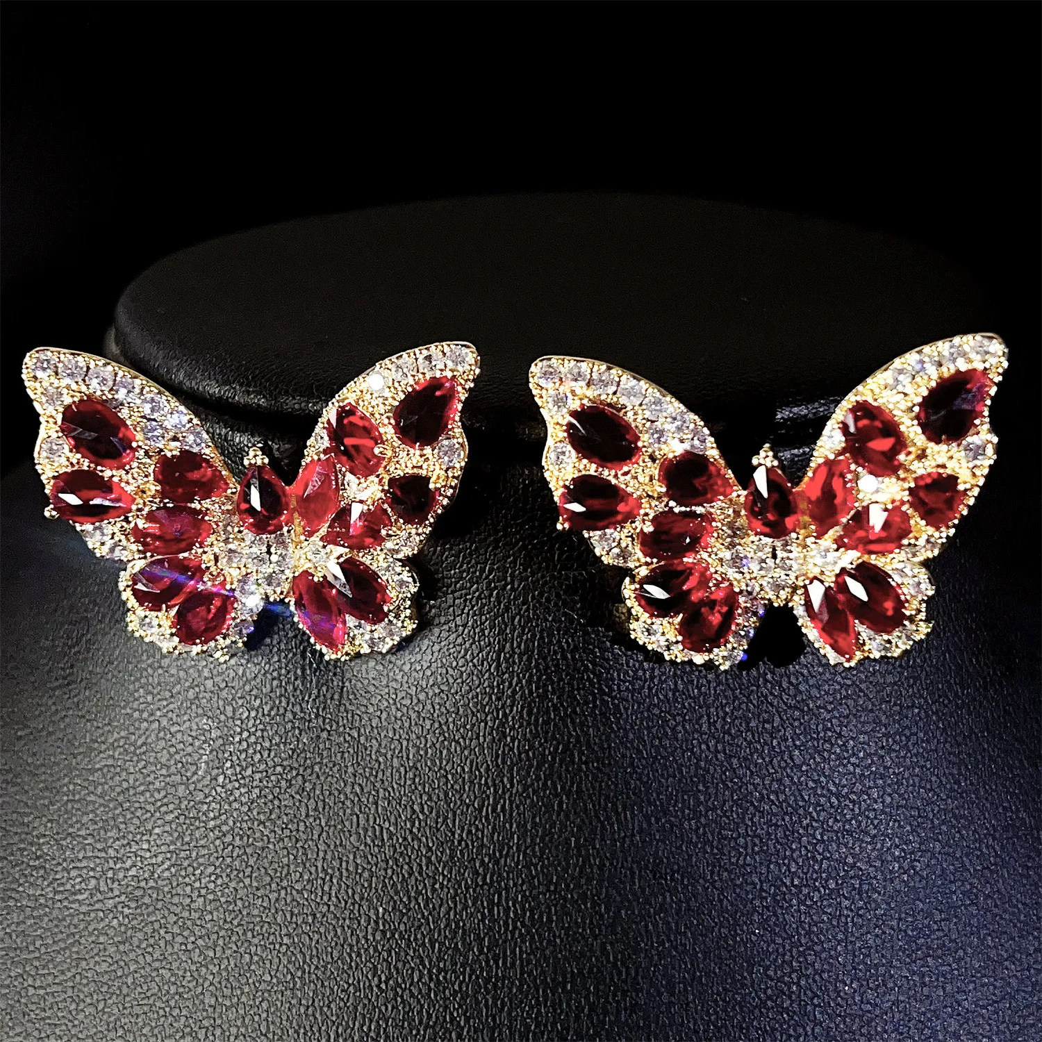 

butterfly stud earrings red yellow blue pink zirconia silver gold color sweet jewelry women daily wear party gift