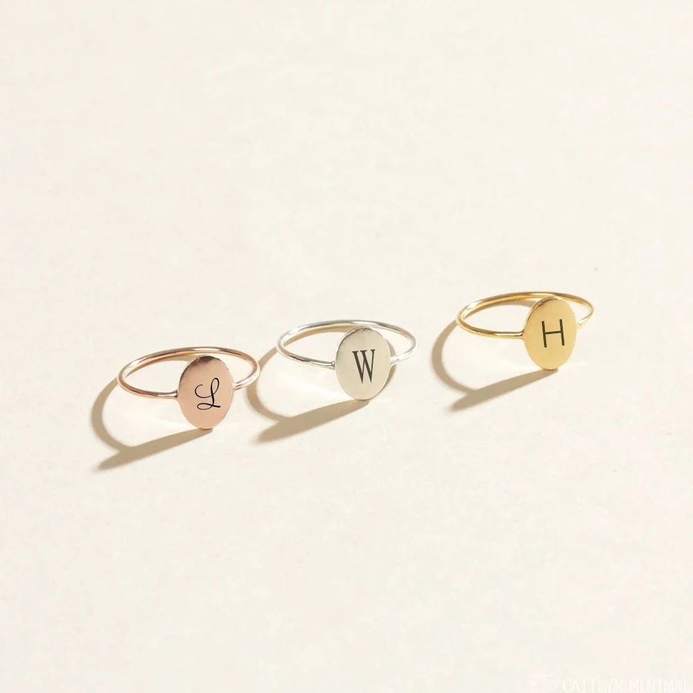 eManco  Initial Constellation oval Ring Women Gold Color Stainless Steel Ring Minimalist  finger Jewelry for Women