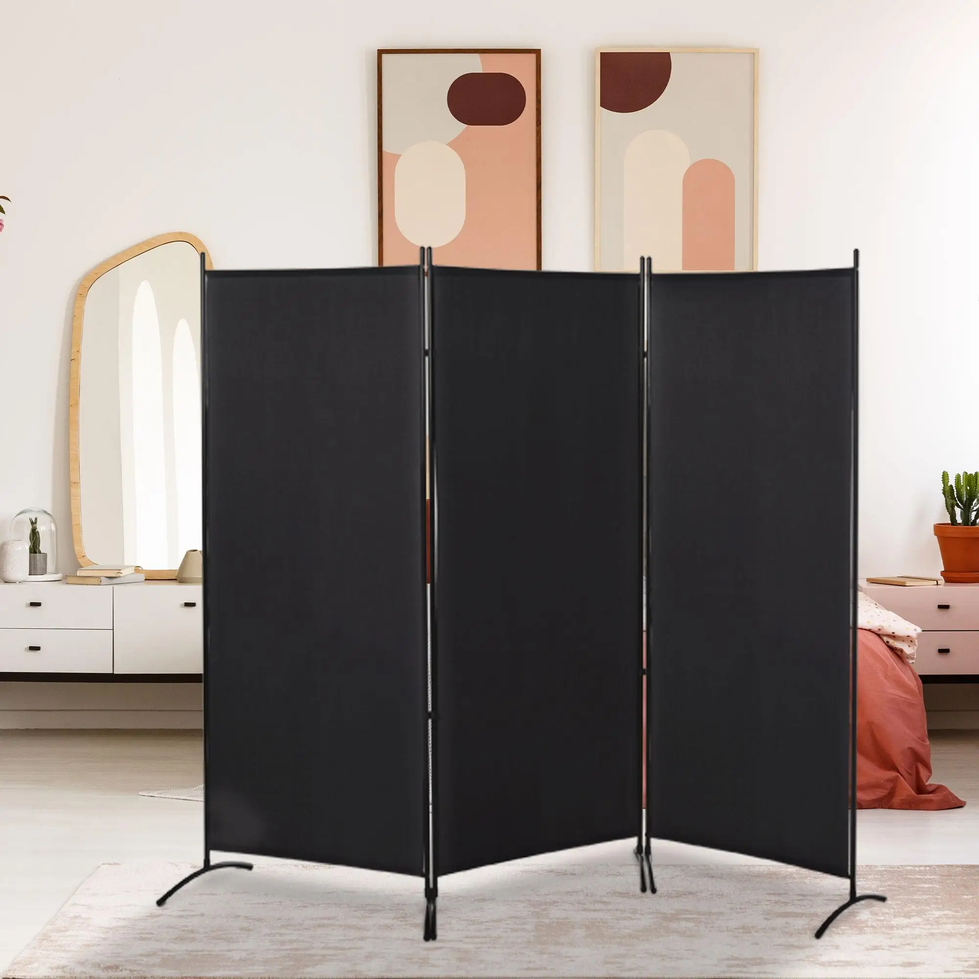 Paravent 3 pièces 253x50x182 cm avec structure métallique pliable noir pour salon chambre