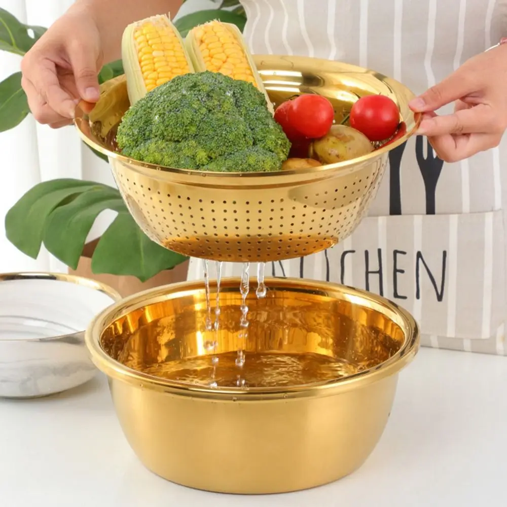 Stainless Steel Fruit Drain Basket Water Filter Stackable Vegetable Slicer Handheld Rust-proof Colanders Basin Washing Fruits