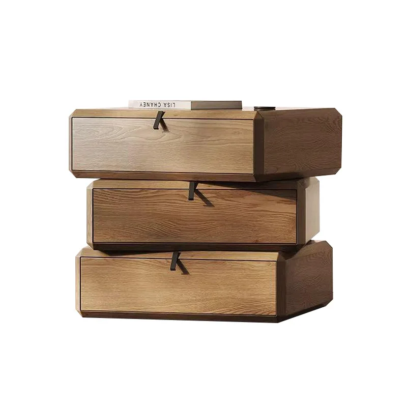 

Retro designer new home black walnut solid wood Internet celebrity bedroom drawer bedside table premium bedside table