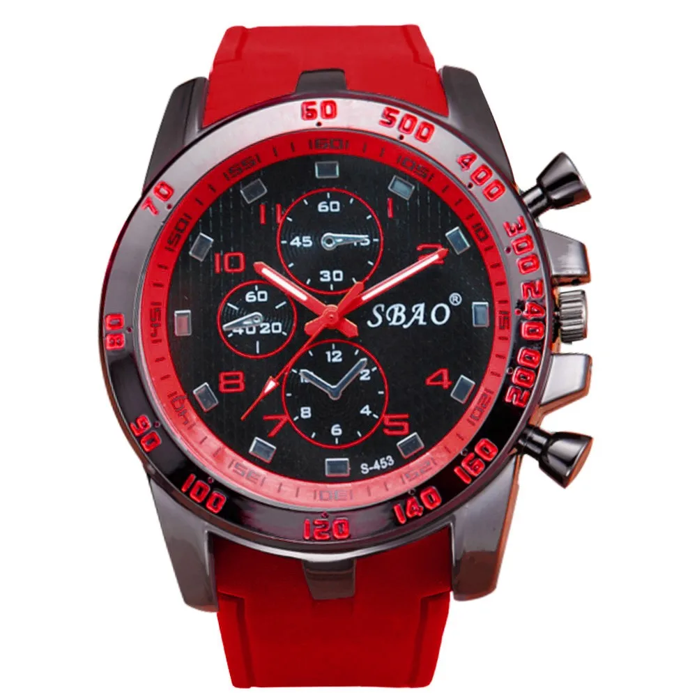 Quartz Watch Stainless Steel Case Silicone Strap Luxury Sport Analog Quartz Modern Men Fashion Wrist High Quality Big Dial